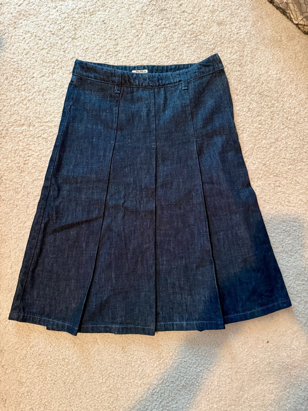 Miu Miu Dark Blue Denim Paneled Midi Skirt